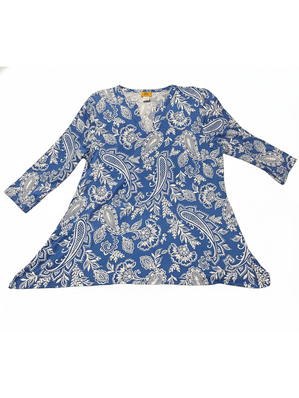 Ruby Road Blue and White Paisley Print Tunic Top Size L